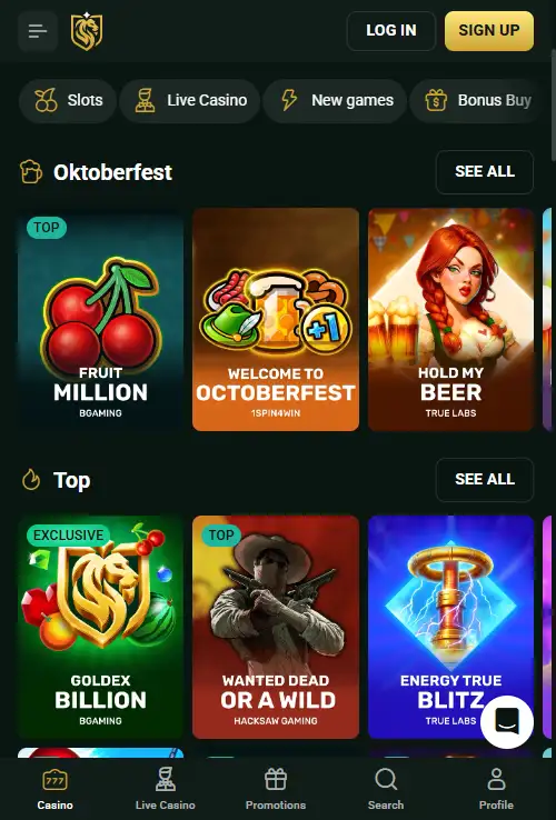 Goldex Casino mobile interface and official app access