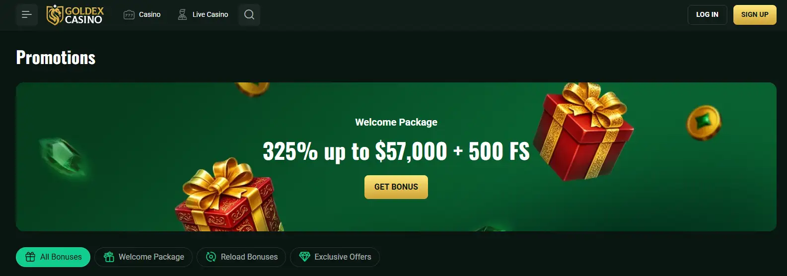 Goldex Casino promotions overview page